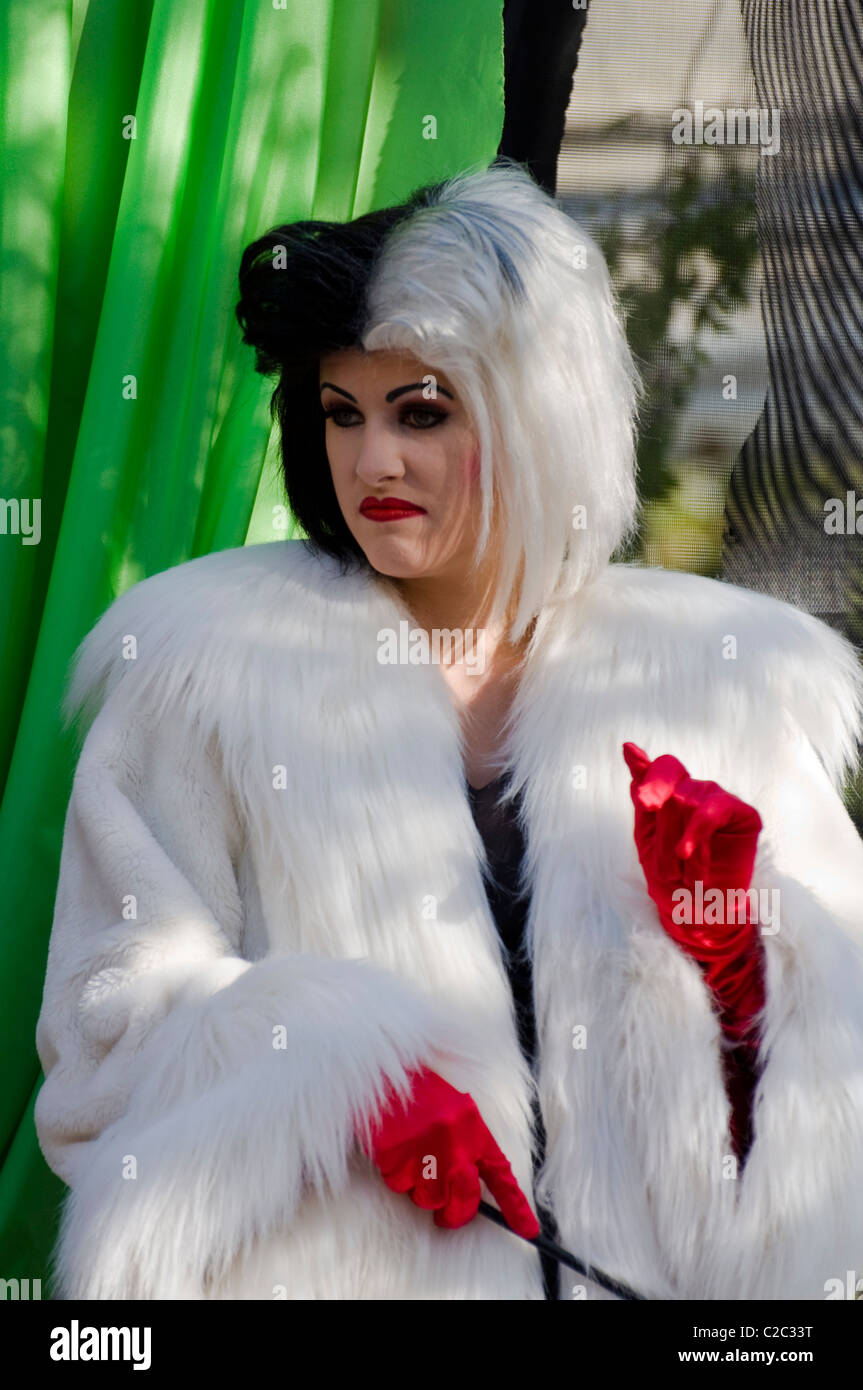 Cruella de Vil Characters in Disneyland Amusement Park California, USA Stock Photo