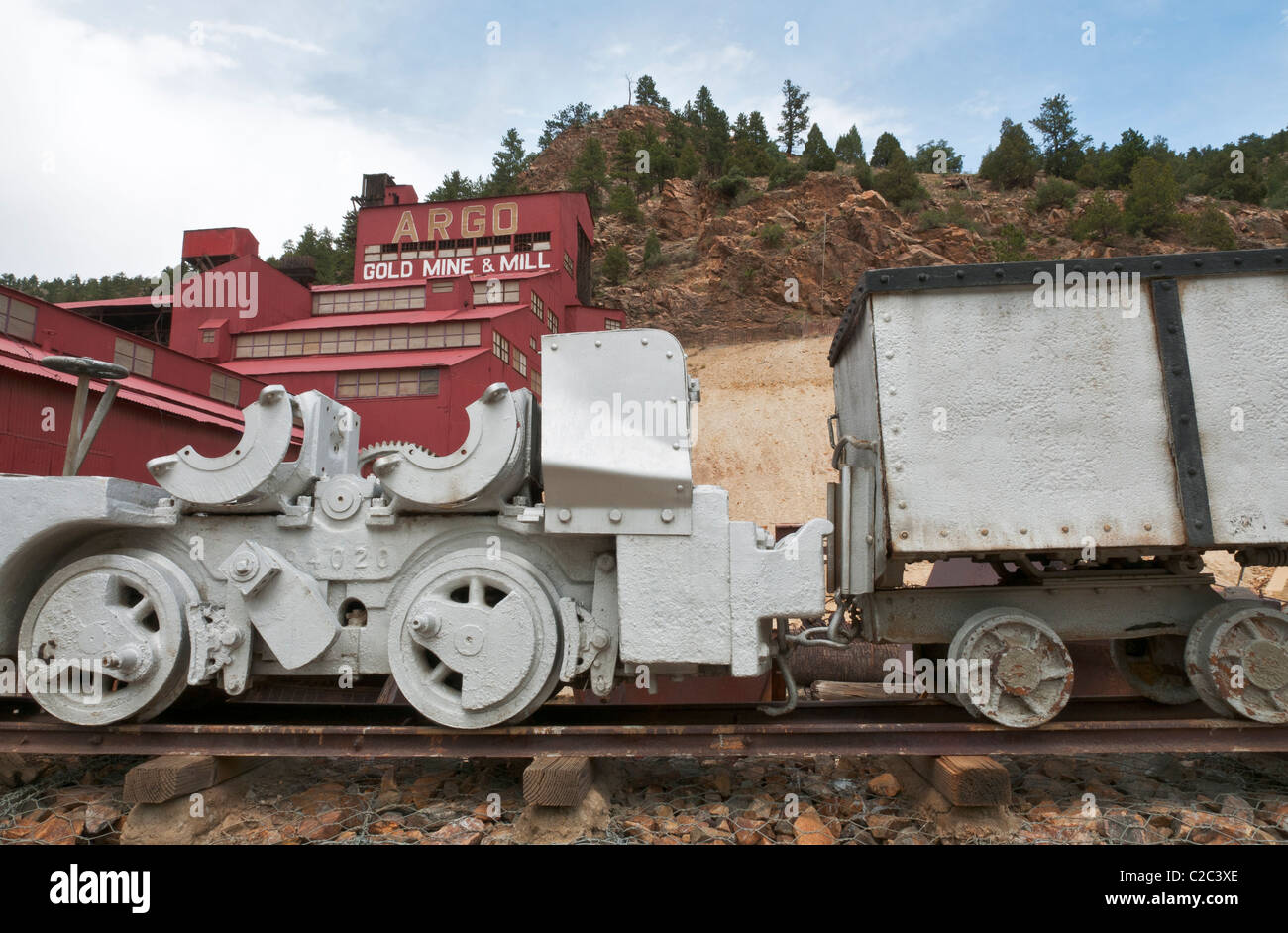Colorado, Idaho Springs, Argo Gold Mine and Mill, ore cars Stock Photo