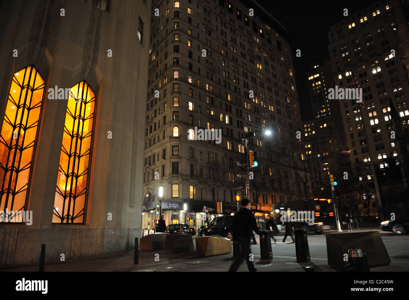  New York City Night Skyline Street Names Wall St