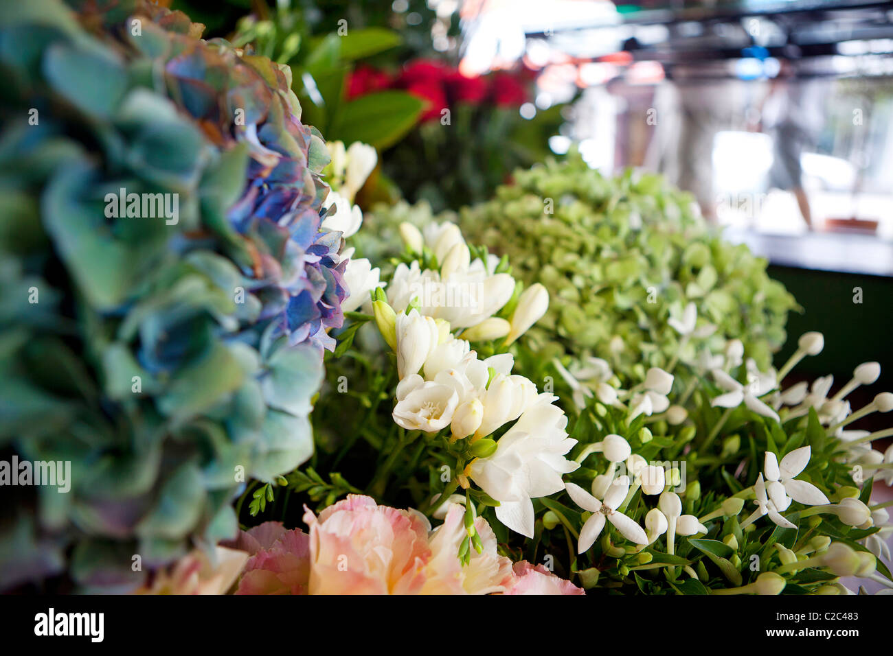 Bunches of flowers at flower shop Stock Photo