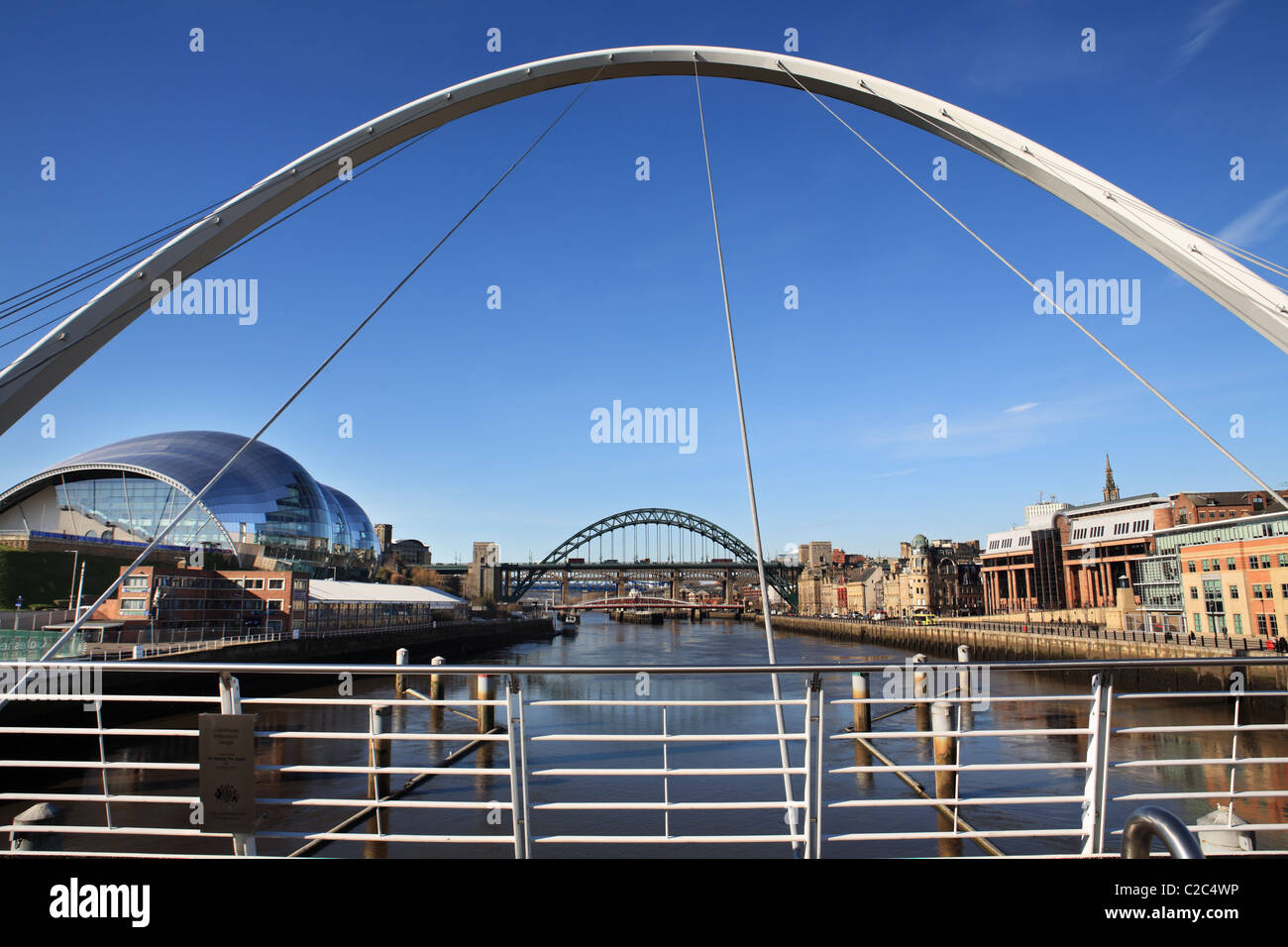 Newcastle bridges over the river Tyne from the east, and Gateshead Sage concert hall north east England UK Stock Photo