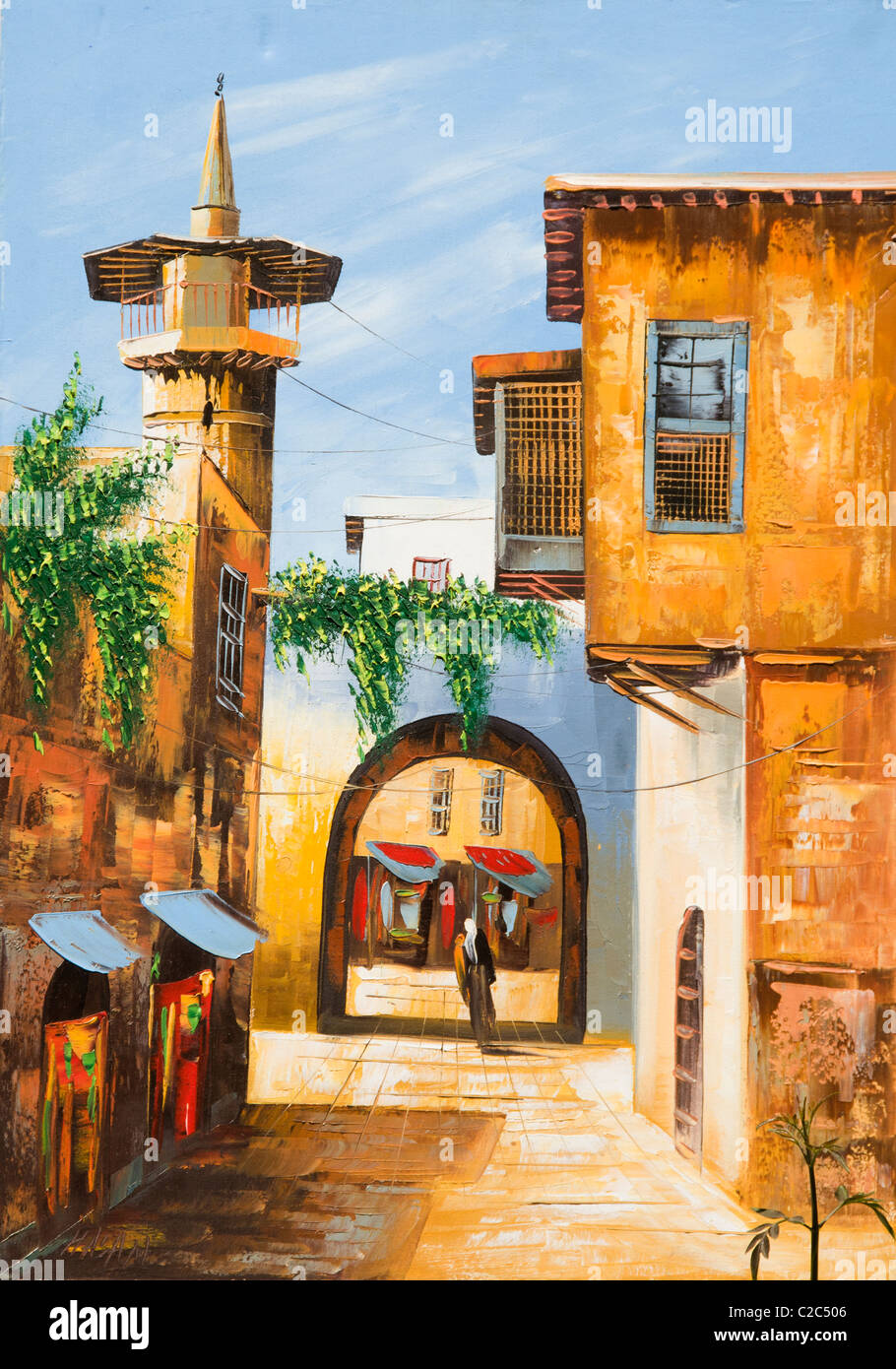 Painting Gate Old Damascus Syria Bab ash Sharqi Old eastern Gate Stock