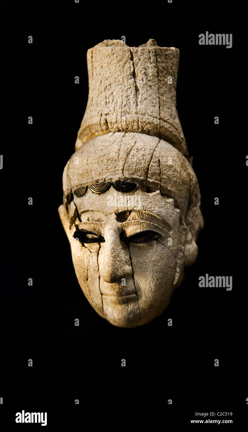 Head ivory gold prince of Ugarit, 13th century BC royal palace of Ugarit Ras Syria  Syrian Stock Photo