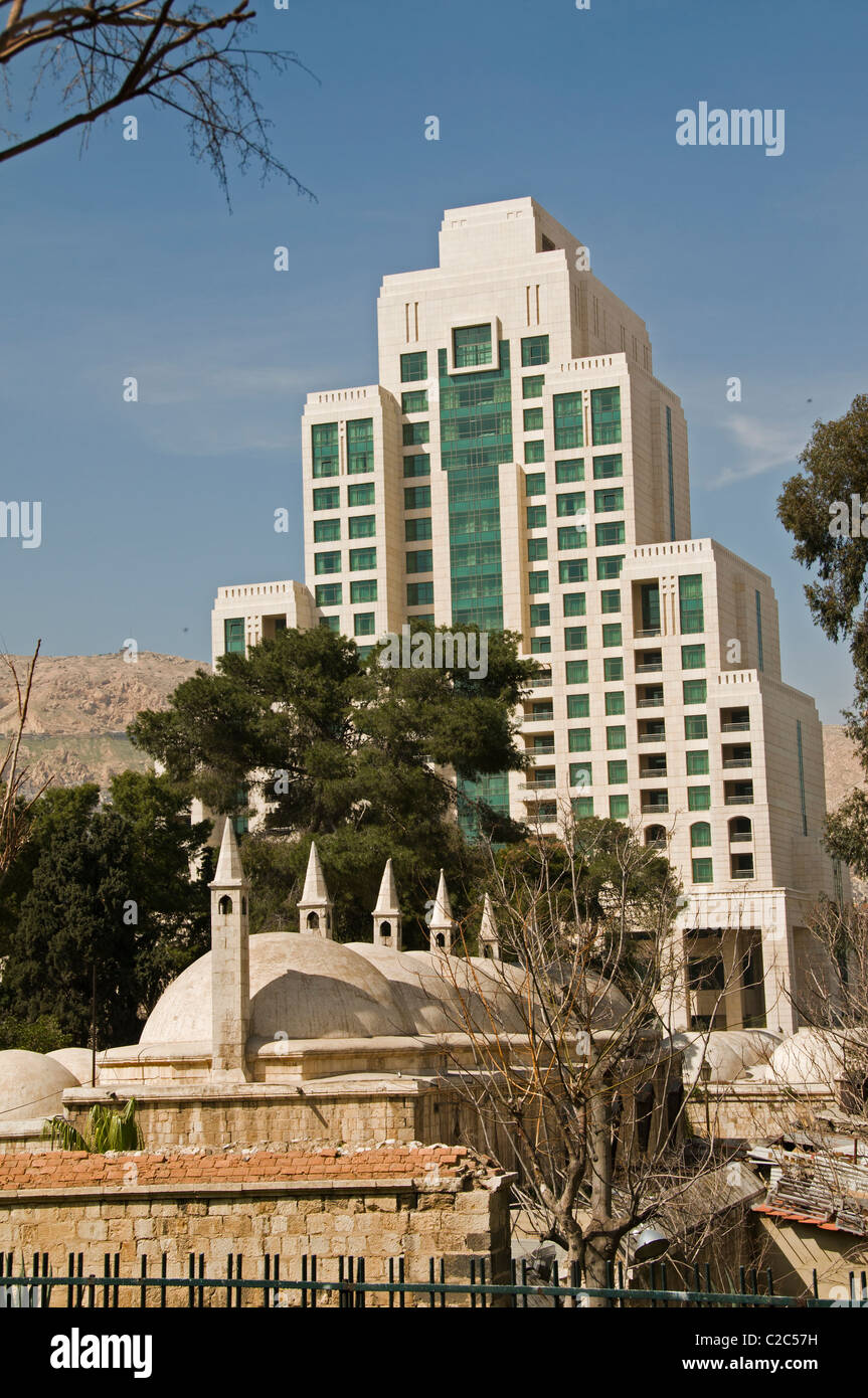 Four Seasons Hotel and Takiyya as Suleimaniyya a turkish style mosque Damascus Town City Syria Syrian Stock Photo