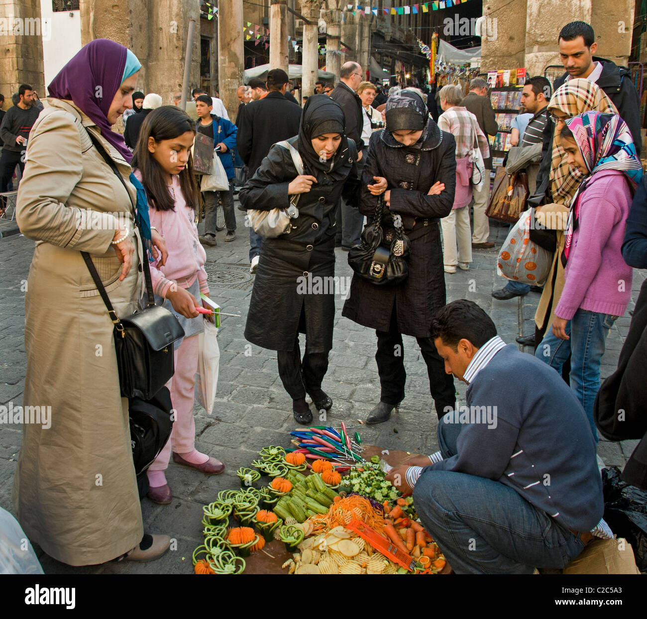 Damascus Syria Bazaar kitchen cutter vegetables fruit  Souq market Stock Photo