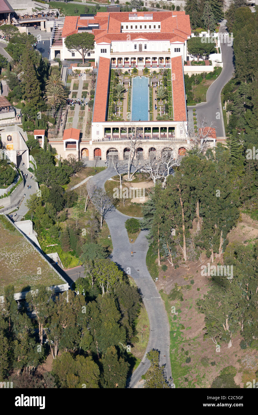 AERIAL VIEW. J. Paul Getty Museum at the Getty Villa. Malibu, Los Angeles, California, USA. Stock Photo