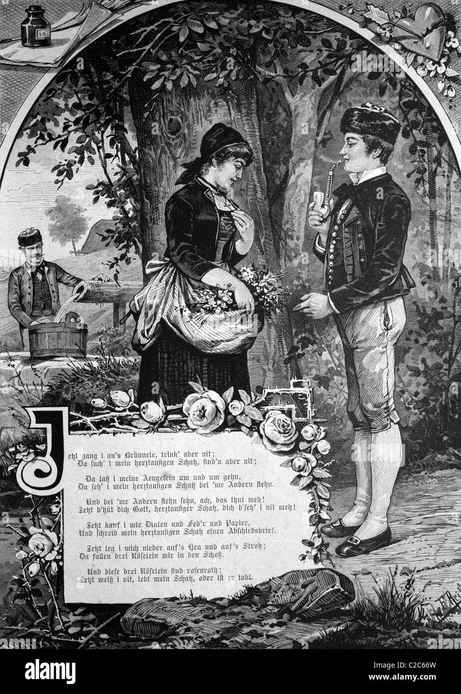 Love poem, historical illustration, circa 1886 Stock Photo