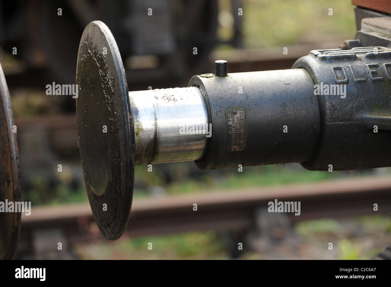 Detail of the buffer on a railway car Stock Photo
