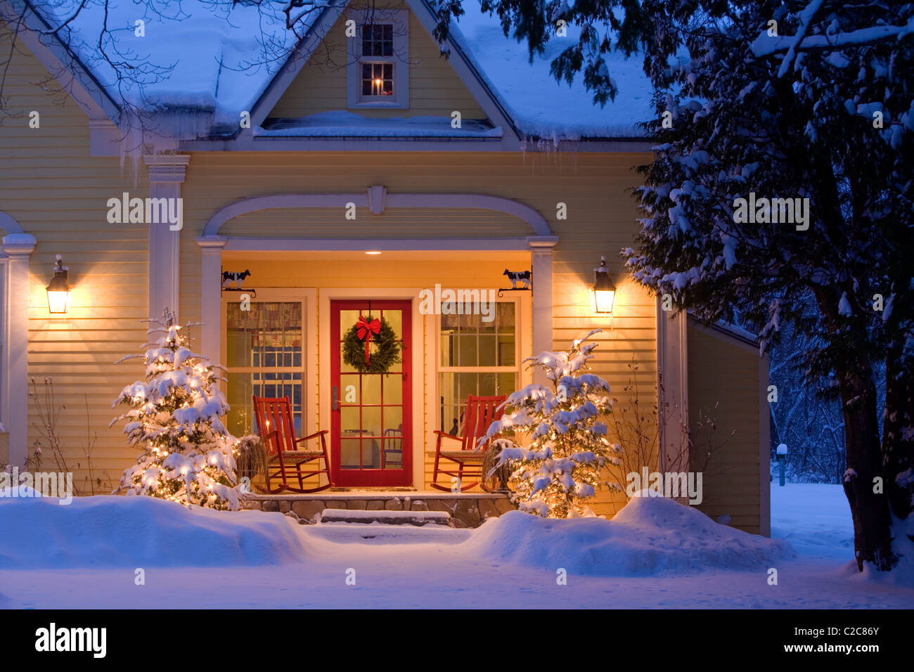 Christmas Home in Grand Isle, VT Stock Photo