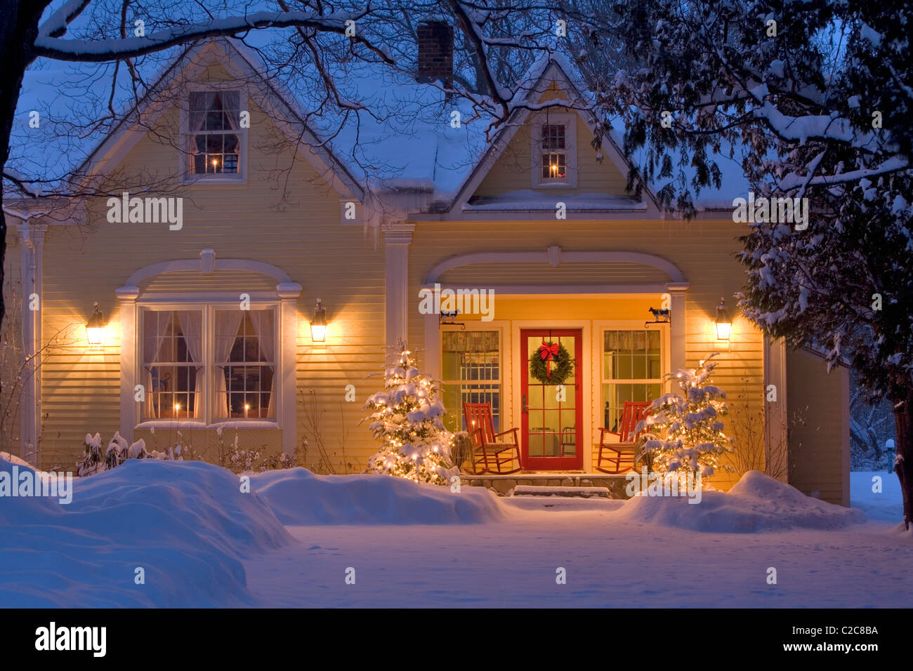 Christmas Home in Grand Isle, VT Stock Photo