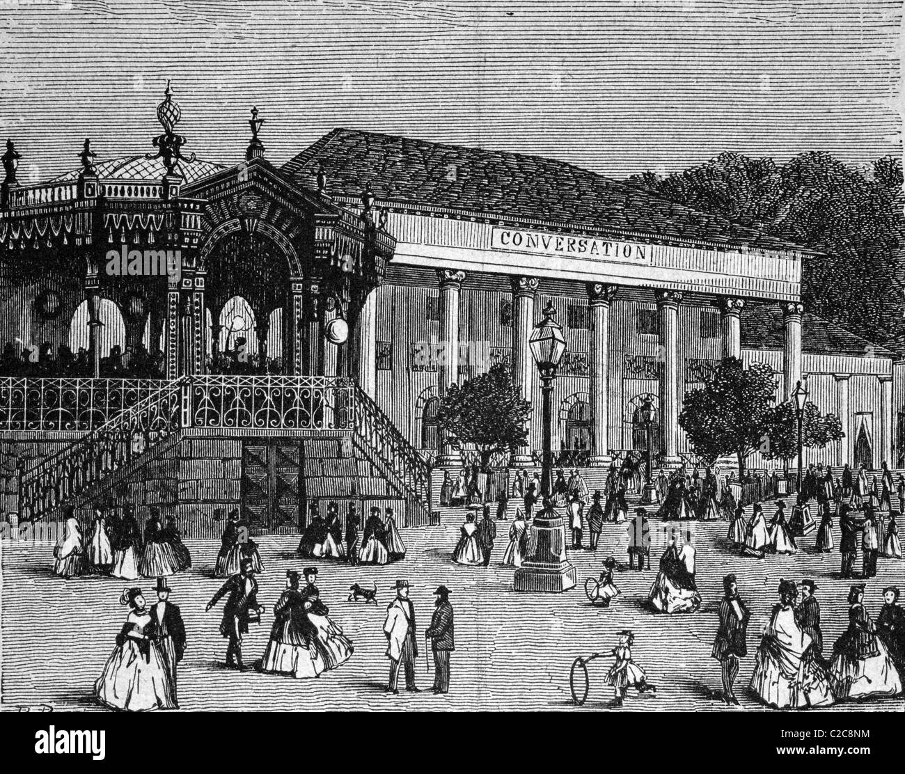Spa hotel in Baden-Baden, Germany, historical illustration, circa 1886 Stock Photo