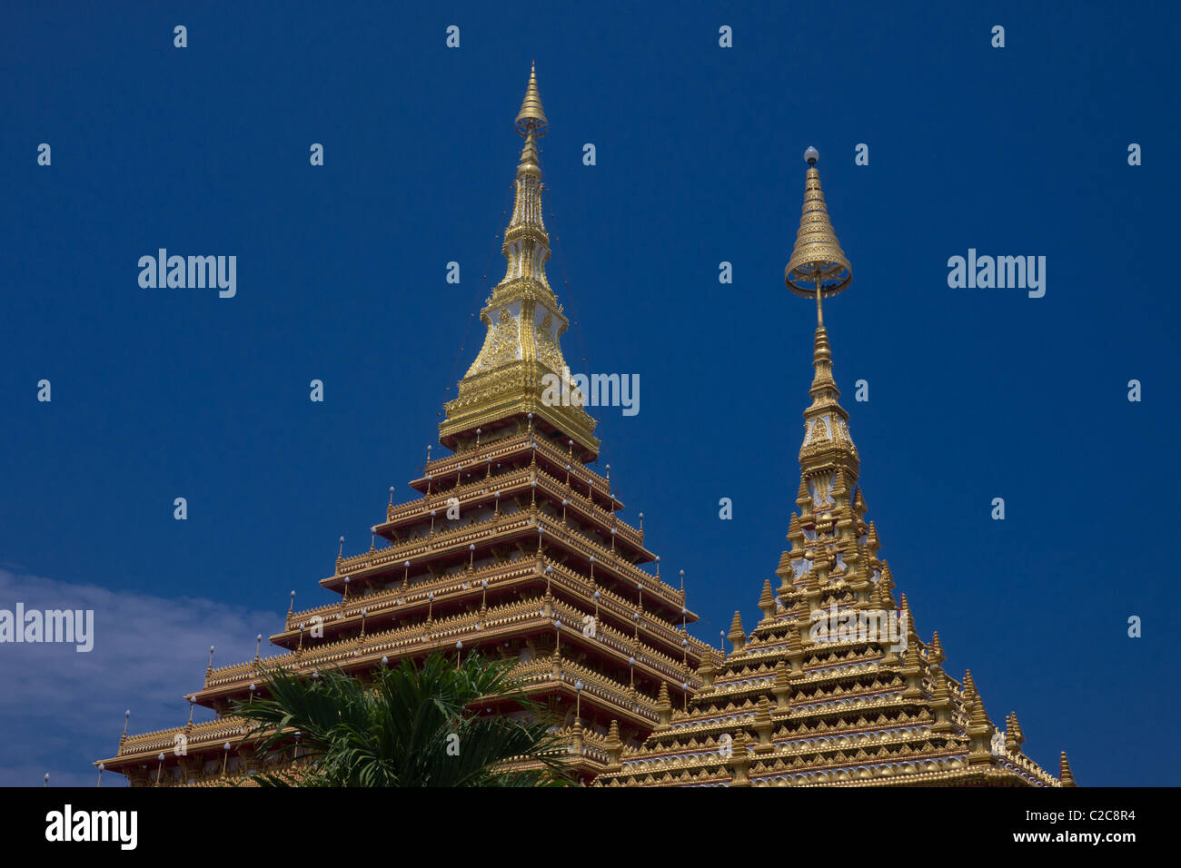 Temple Stupas at  Wat Pra Maha Taat Kaen Nakorn Temple in Khon Kaen, Thailand Stock Photo