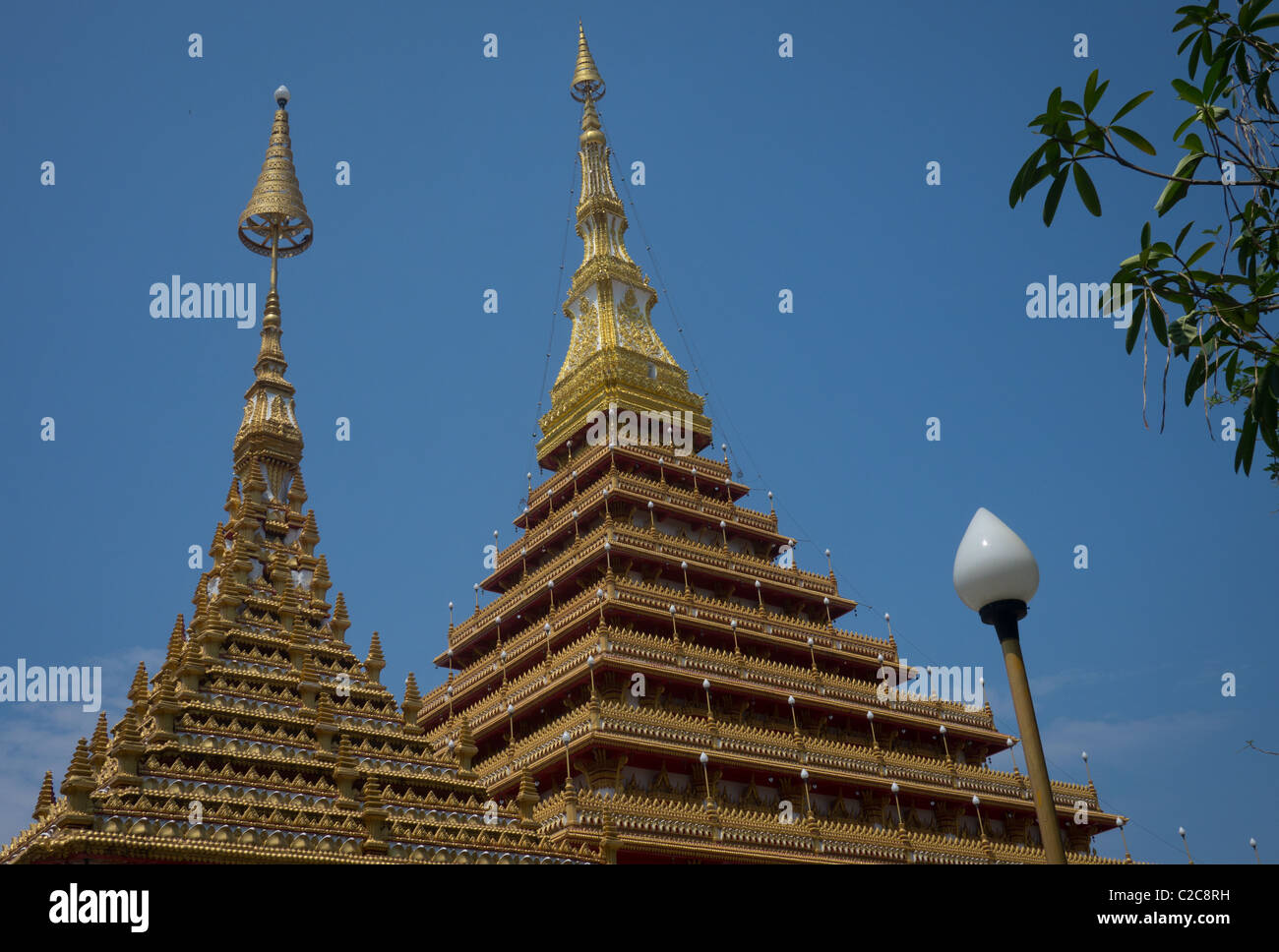Temple Stupas at  Wat Pra Maha Taat Kaen Nakorn Temple in Khon Kaen, Thailand Stock Photo