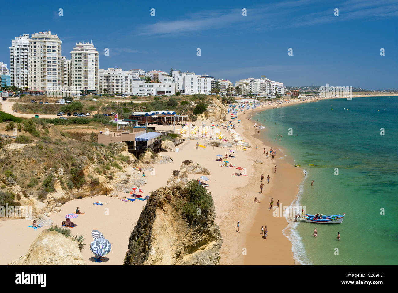 Portugal, the Algarve, Armacao de Pera beach and town Stock Photo