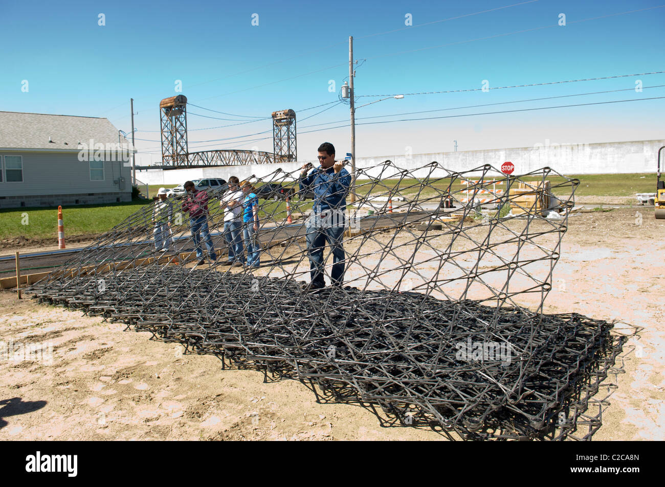 Molten lava rebar being used as reinforcement during first public