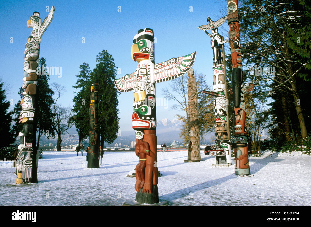 Thunderbird House Post Totem Pole, Stanley Park, Vancouver, British Columbia, Canada, North America Stock Photo