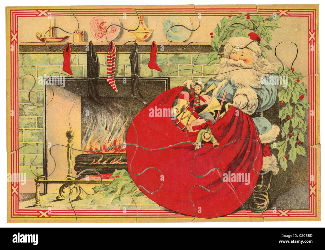 Circa 1890s Santa Claus puzzle by Milton Bradley. Stock Photo