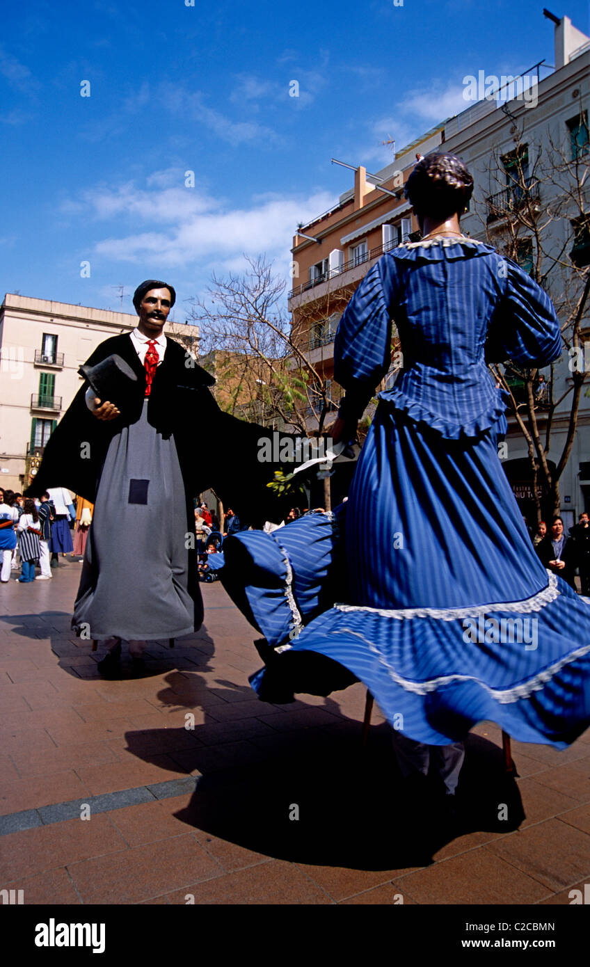 Dancing giants, Placa del Sol, Gracia, Barcelona, Catalonia, Spain, Europe Stock Photo