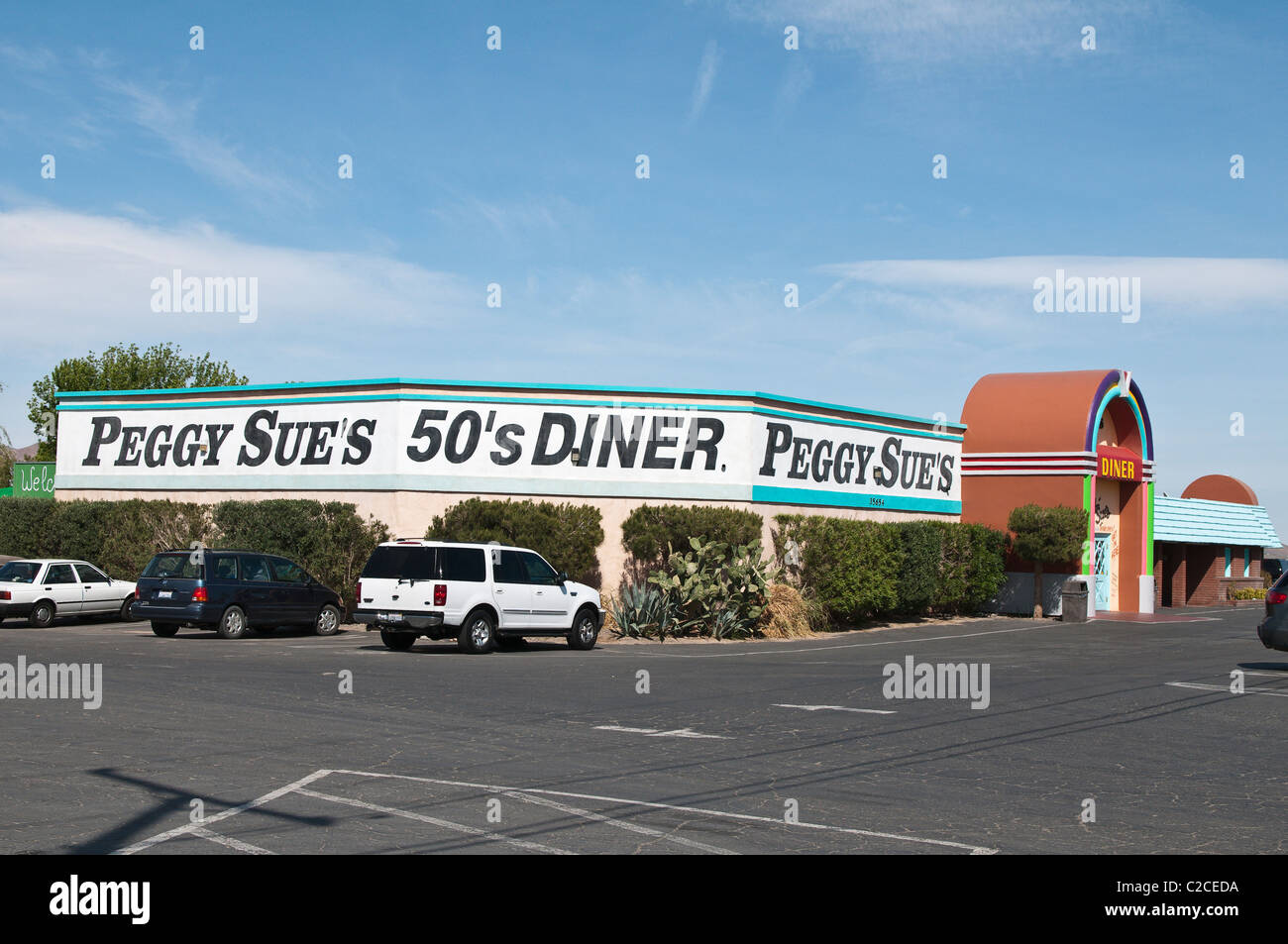 California. Peggy Sue's 50's Roadside Diner in Yermo. Stock Photo