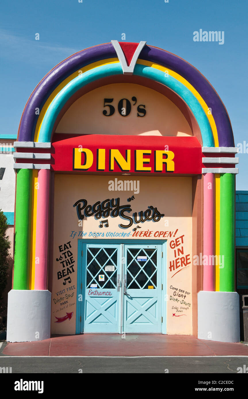 California. Peggy Sue's 50's Roadside Diner in Yermo. Stock Photo