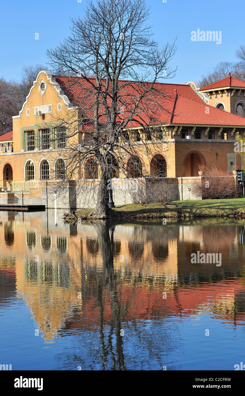 Reflection of Washington Playhouse in the Lake. Albany, new York Stock