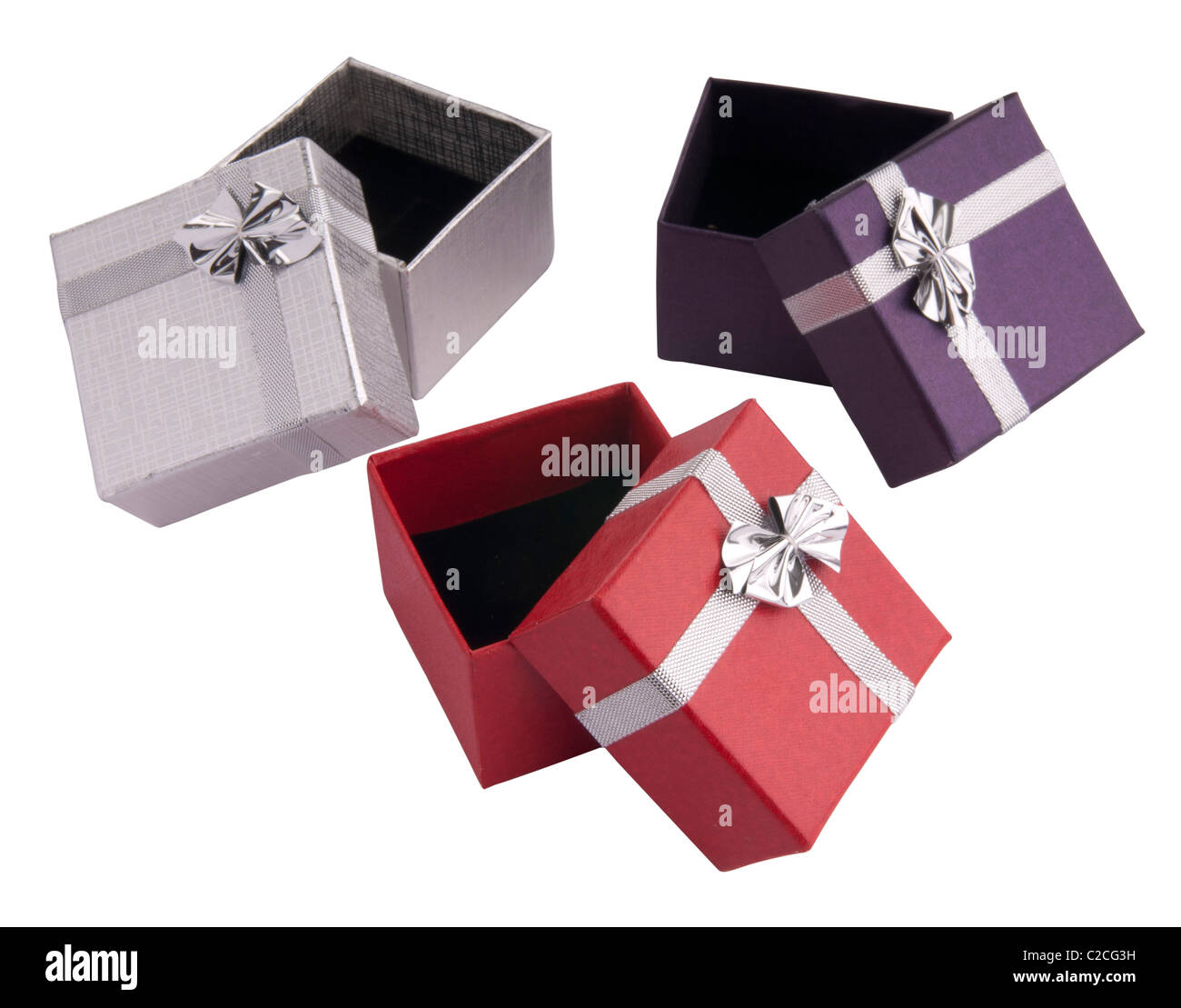 Empty box gift present box boxes color cutout ribbon hires stock