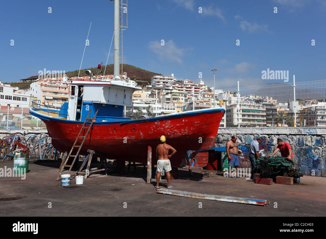 Fishing boat in drydock of Los Cristianos, Canary Island Tenerife