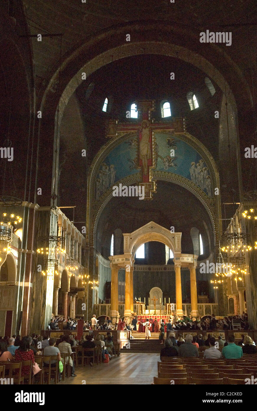 Westminster Roman Catholic Cathedral Victoria London. Uk. School children perform an Easter play. 2011  2010s HOMER SYKES Stock Photo