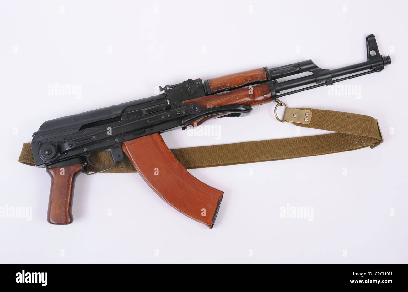 Russian AKMS rifle. Modernized folding stock version of the ubiquitous AK47 Kalashnikov assault rifle. Stock Photo