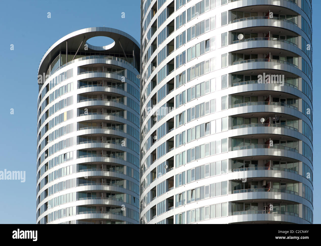 Two modern buildings from Three Towers complex in Bratislava, Slovakia Stock Photo