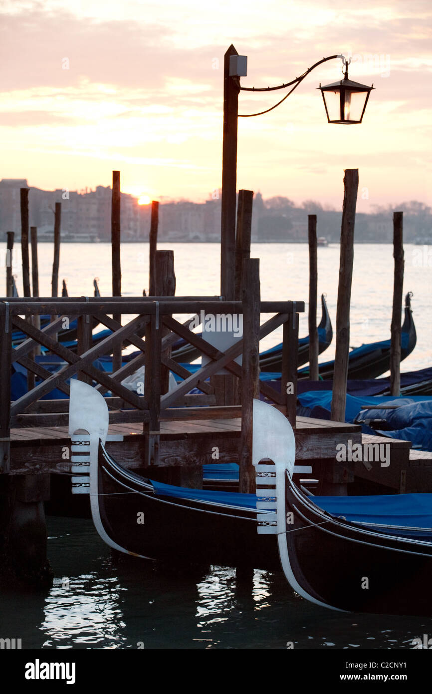 Sunrise with gondolas, Grand canal, Venice, Italy Stock Photo