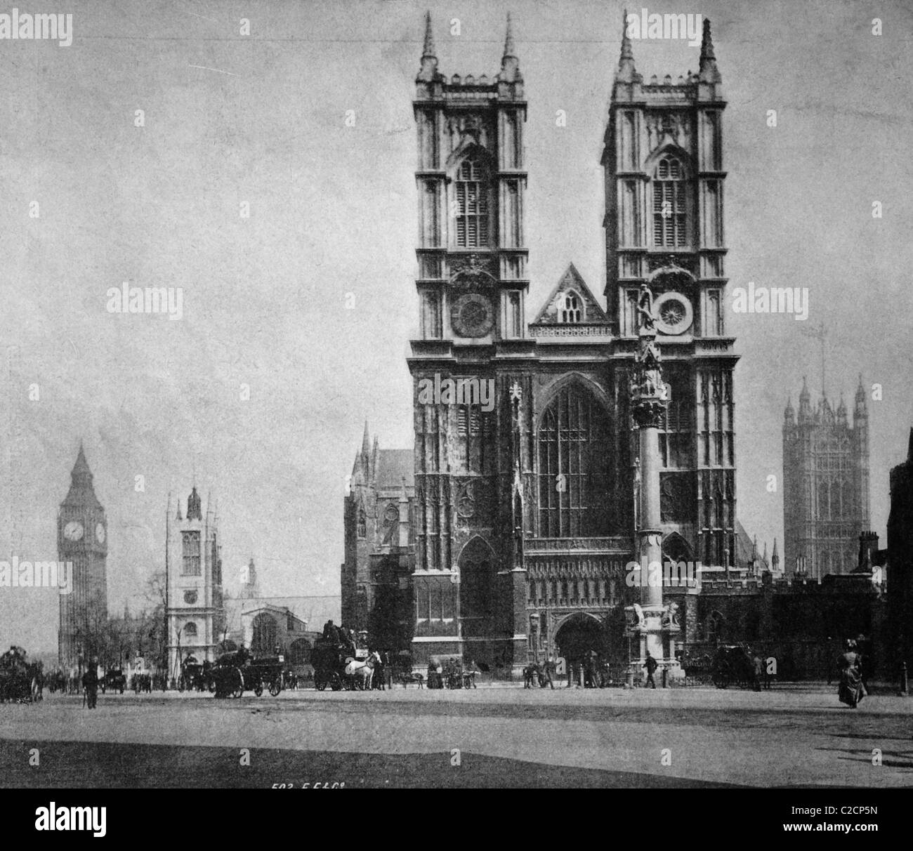 One of the first autotypes of Westminster Cathedral, London, England, historical photograph, 1884 Stock Photo