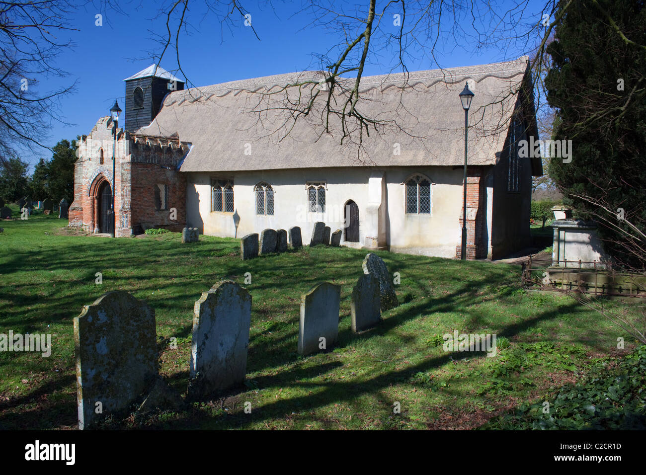 The old thatched church at Ixworth Thorpe in West Suffolk, England Stock Photo