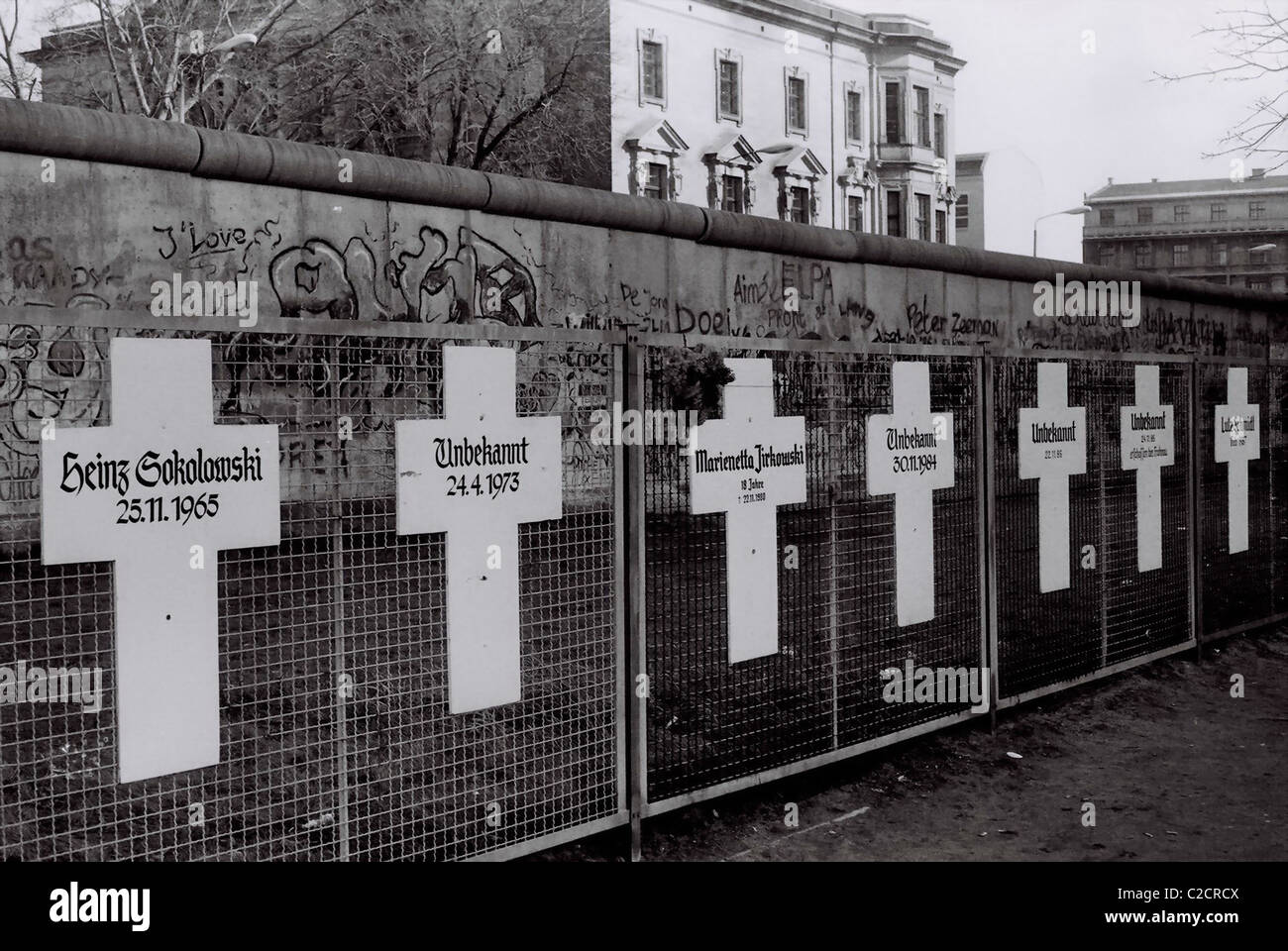 BERLIN WALL MEMORIAL TO PEOPLE WHO LOST THEIR LIVES TRYING TO CROSS NO MANS LAND TAKEN IN 1988