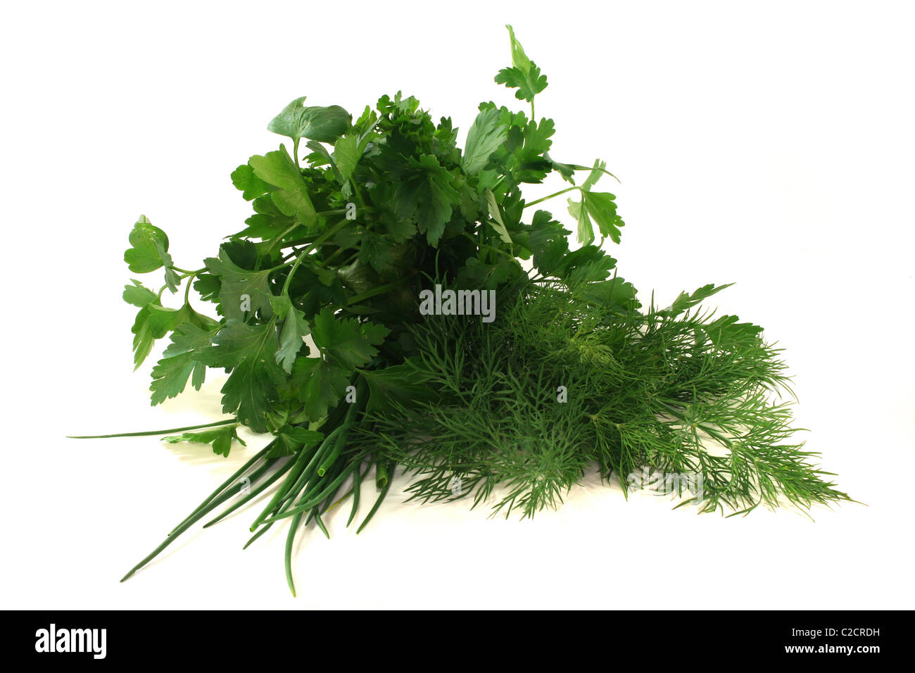 Dill, parsley and chives on a white background Stock Photo Alamy