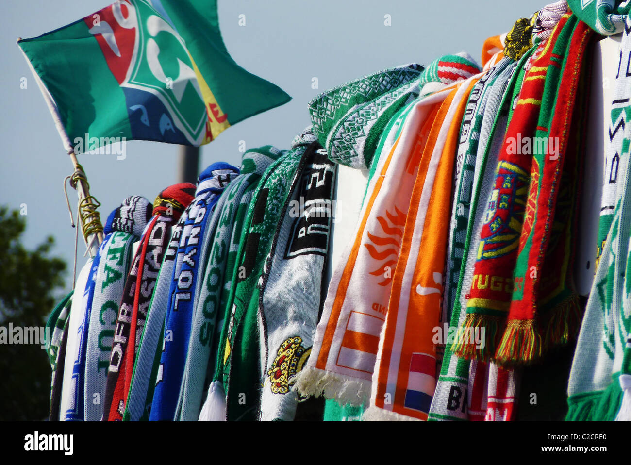 Several football scarves and a flag of Werder Bremen - Bremen, Germany Stock Photo