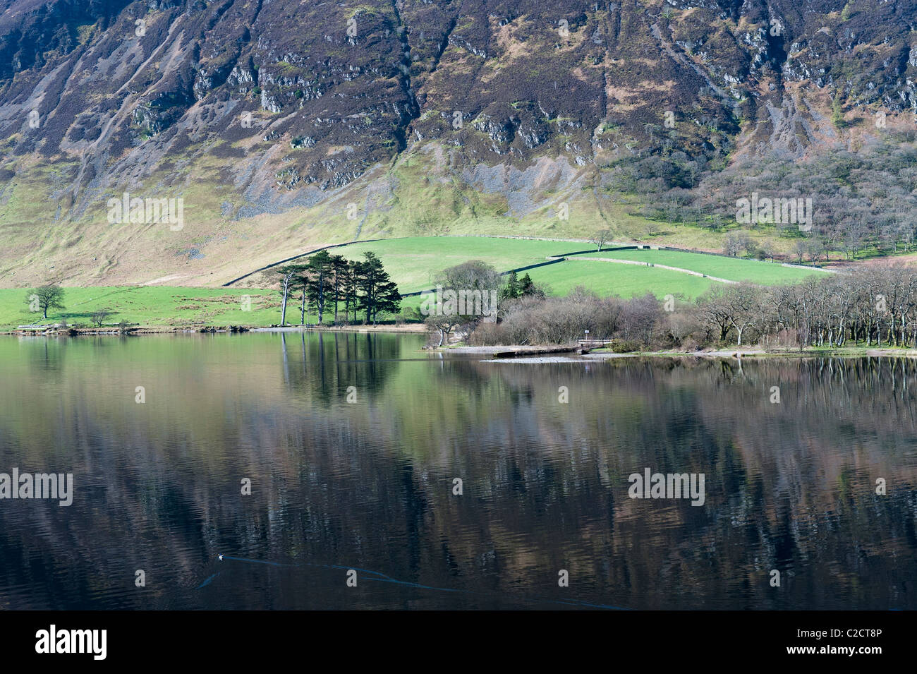 Crummock Water and the lower slopes of Mellbreak near High Park Stock Photo