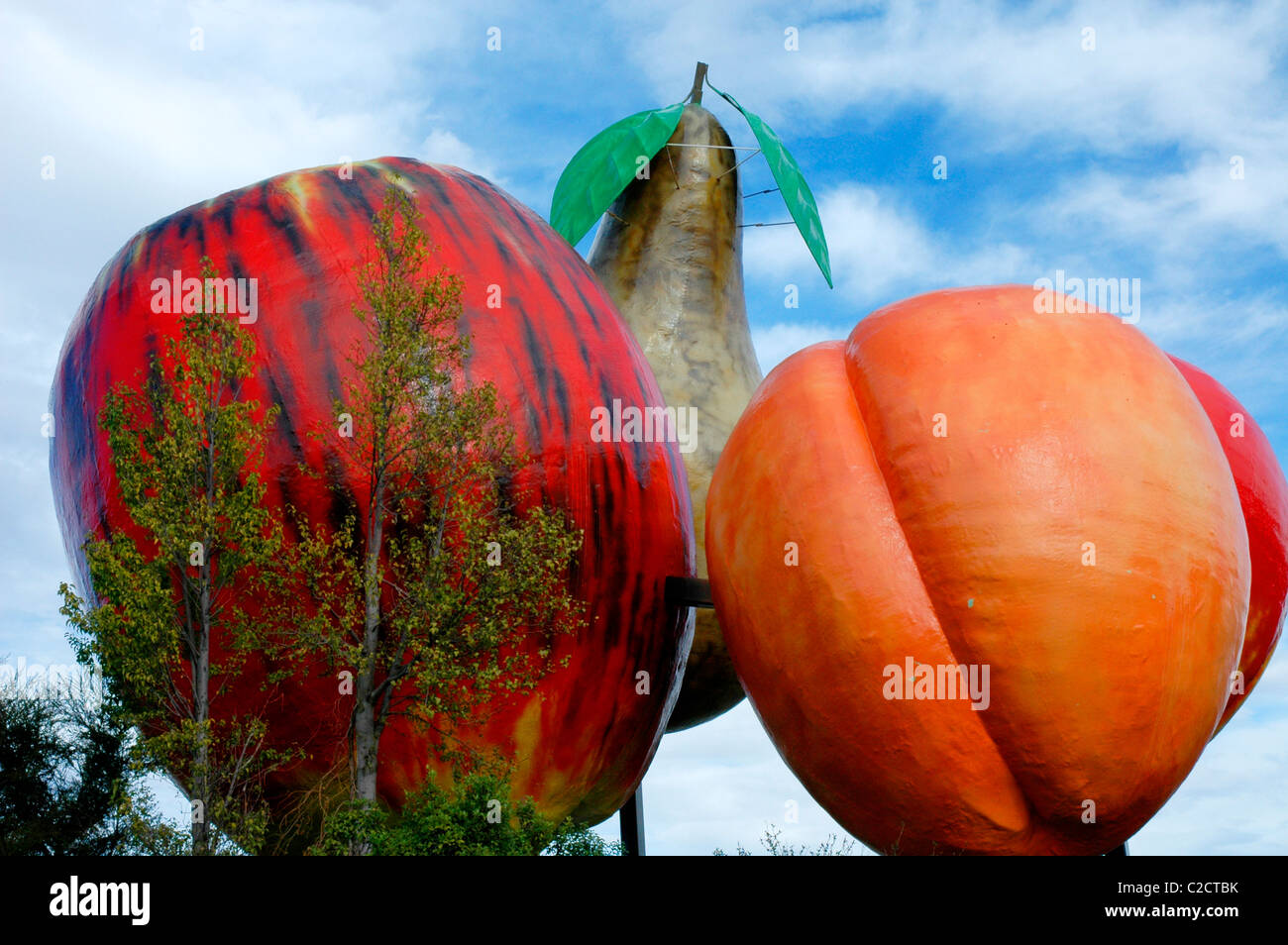 big fruit sculpture in Cromwell, New Zealand Stock Photo