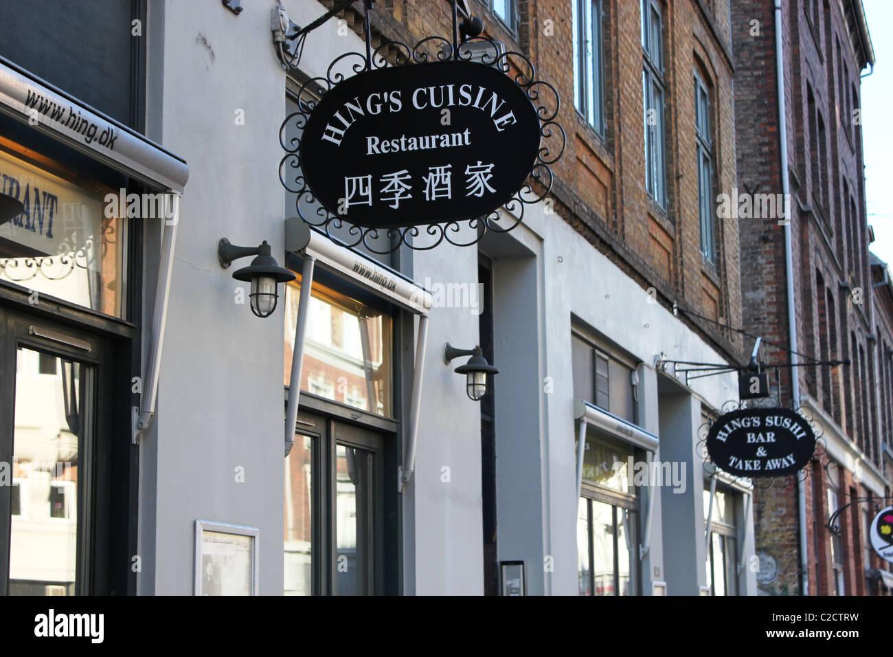 Street of Vesterbro district in Copenhagen. Chinese and Sushi