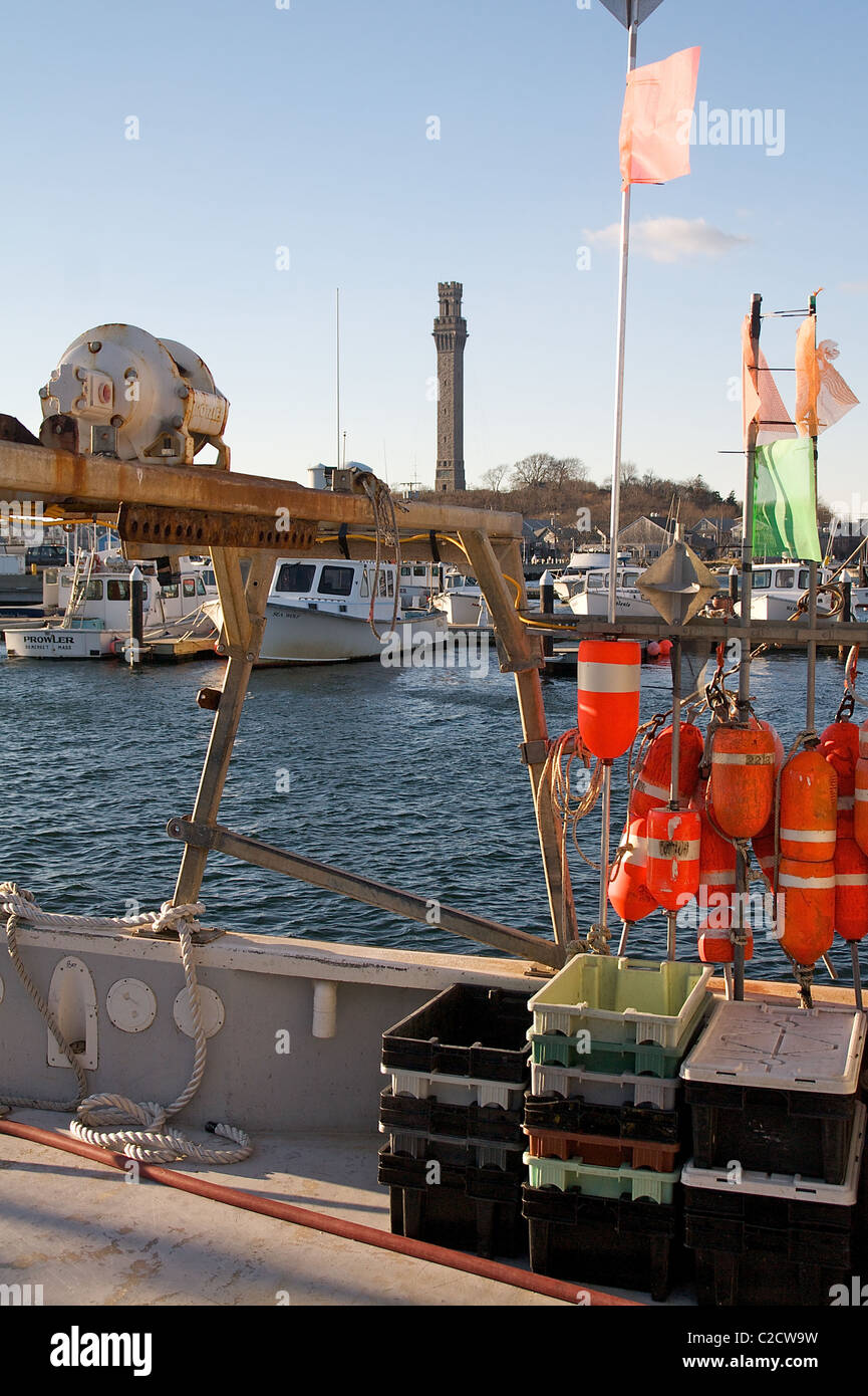 Buoys and containers on a fishing boat docked in Provincetown ...