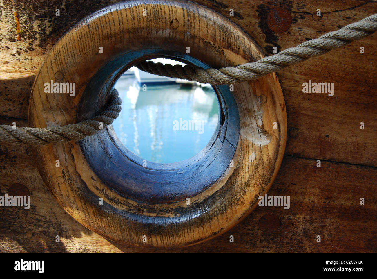 Close up detail on The Matthew sailing ship Stock Photo