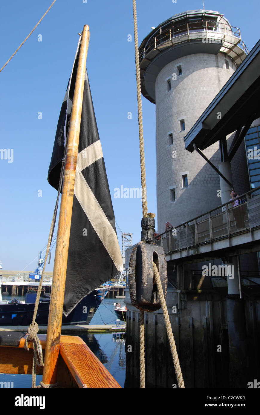 Cornish Flag on The Matthew outside the National Maritime Museum Stock Photo