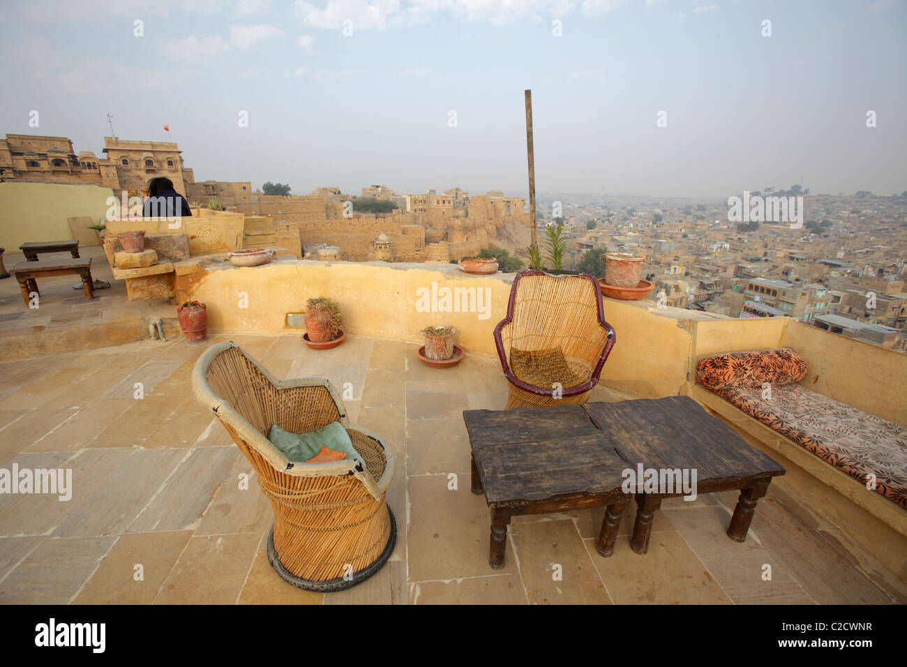 Hotel's table and chairs at Jaisalmer Fort, Jaisalmer, India Stock Photo