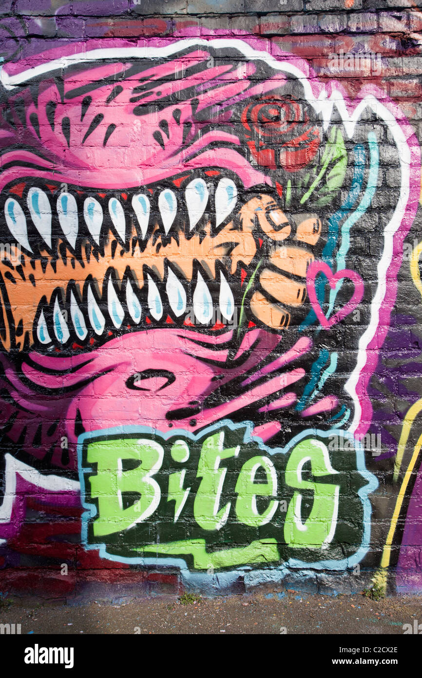 Grafitti covered wall in Gateshead, Tyneside, UK. Stock Photo