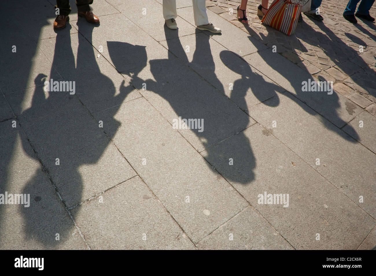 Paris, France, People Protesting Nuclear Energy, Human Chain, People's Shadows Ground, Symbol Solidarity, holding hands protest Stock Photo