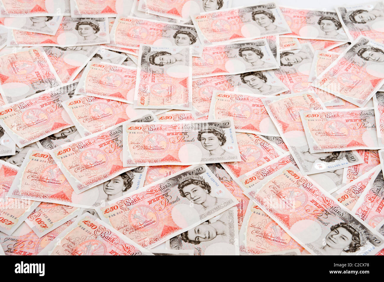 A spread of £50 notes Stock Photo