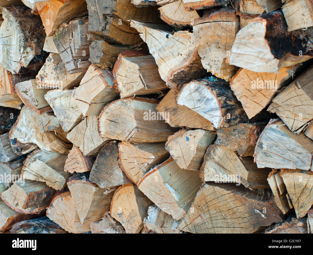 Several cords of wood ready to be used in the winter for fire wood in a