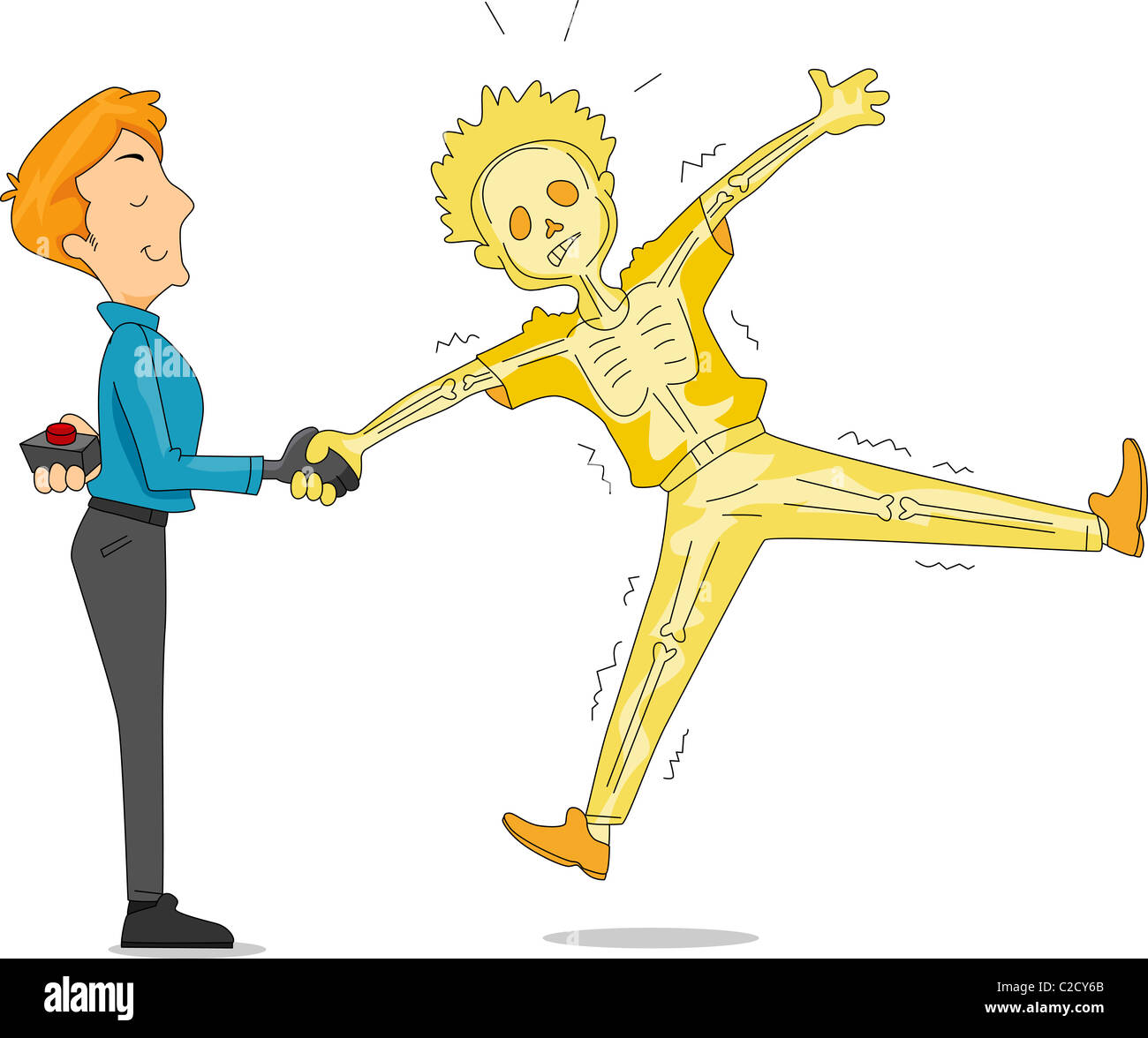 Illustration of a Man Pulling an Electric Handshake Prank Stock Photo