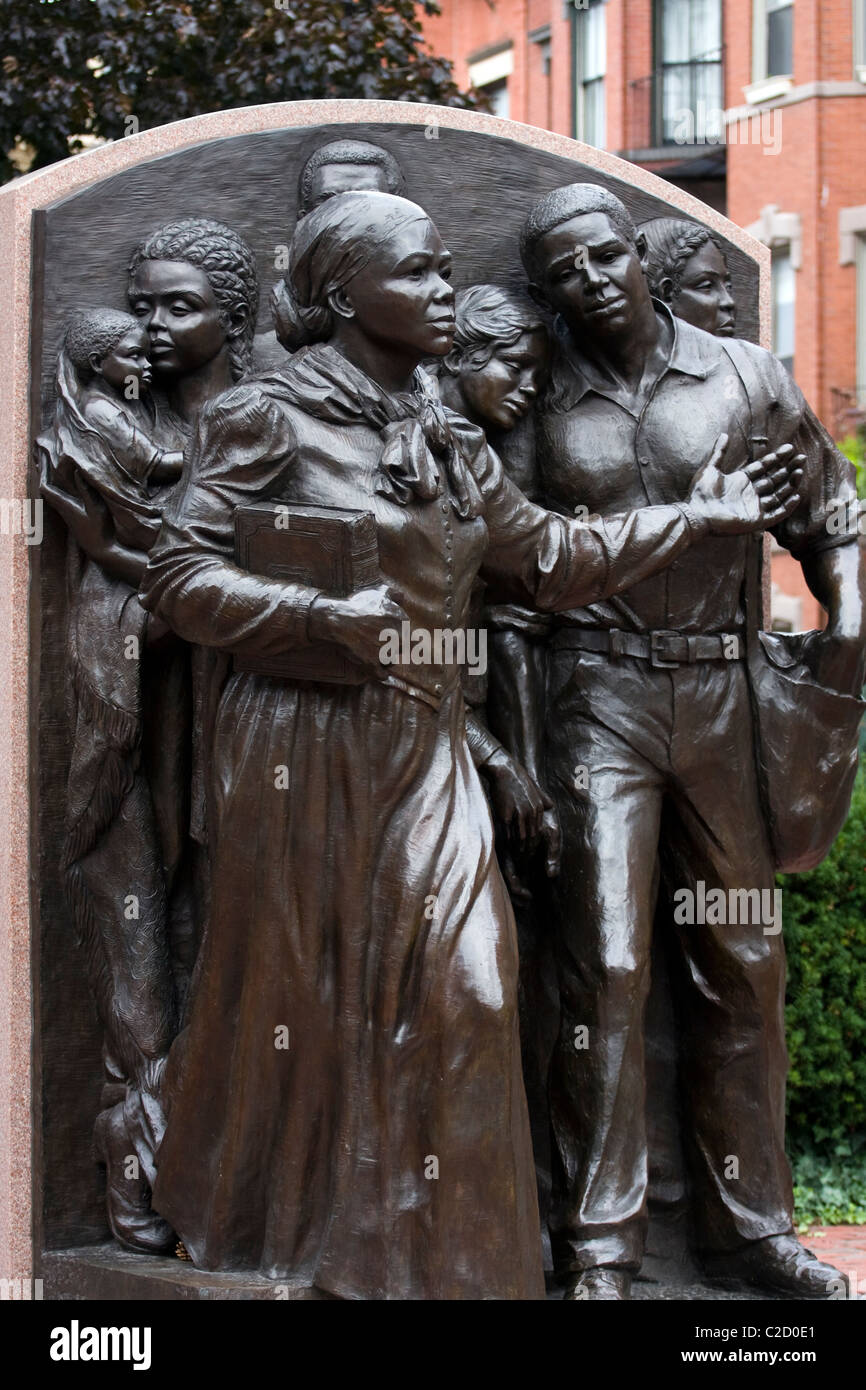 Harriet Tubman Monument in Boston Massachusetts. Underground Railroad leader sculpted by Fern Cunningham. Stock Photo