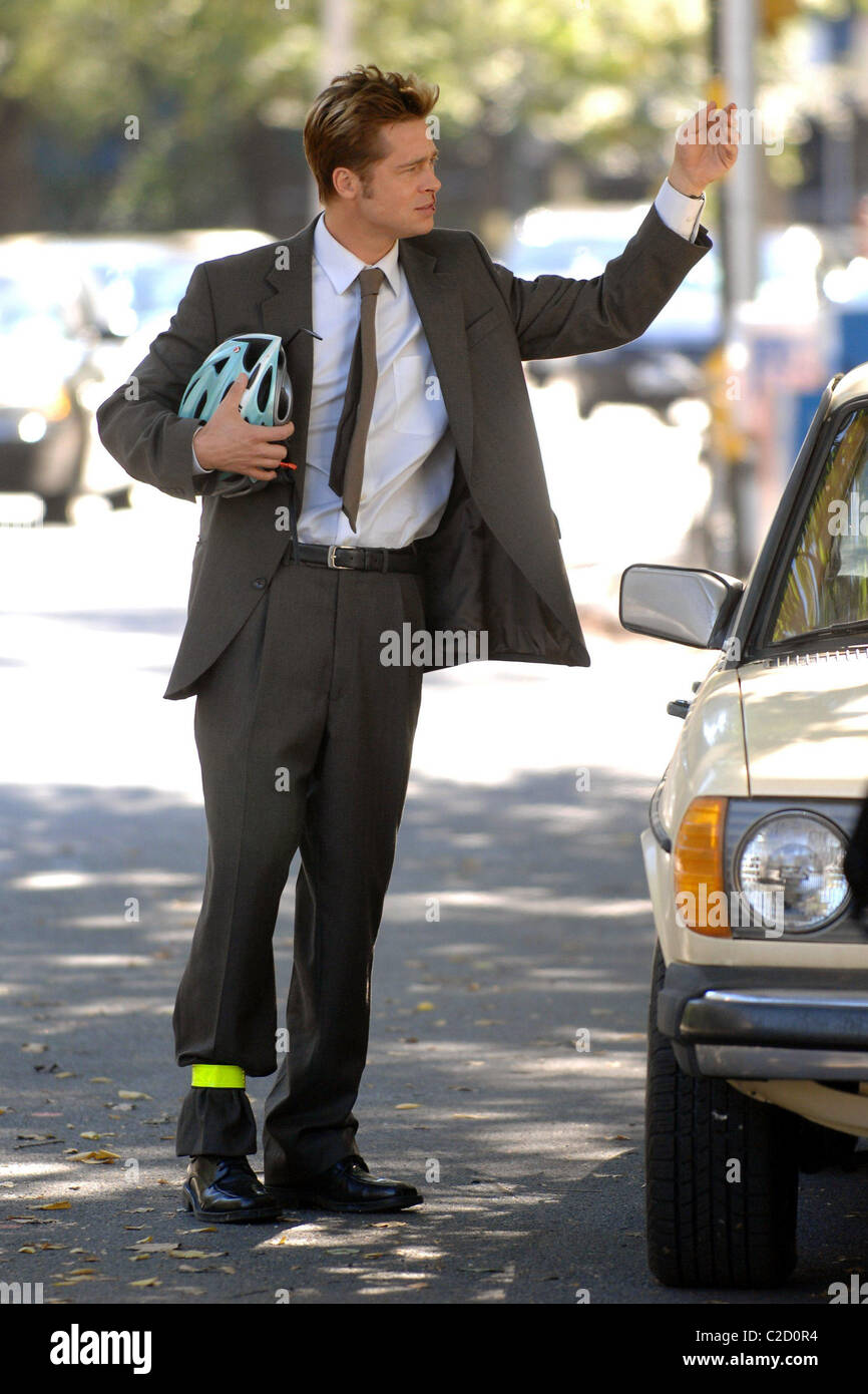 Brad Pitt with bloody nose on the film set for ' Burn After Reading